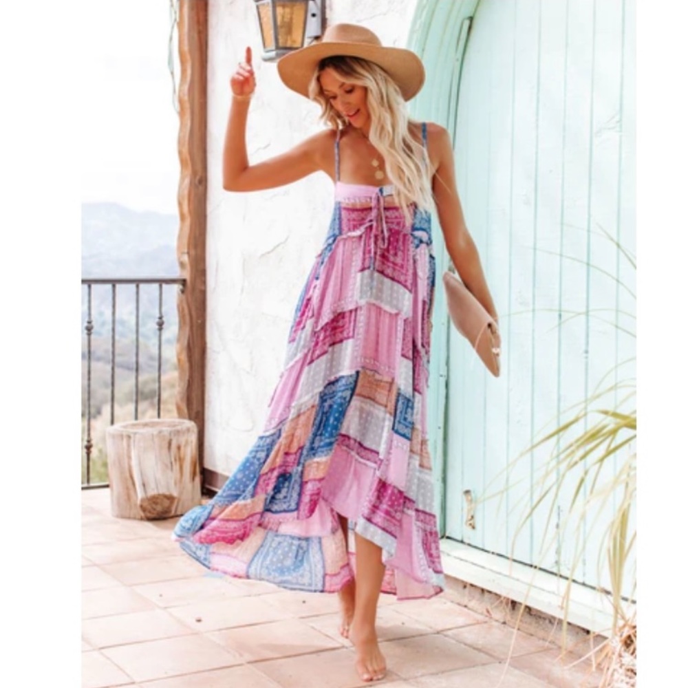 Vici Dani pocketed high low patchwork maxi dress